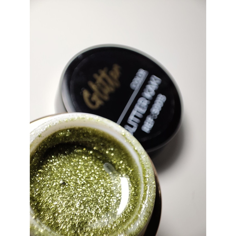 Pot ouvert avec du Gel Couleur Glitter Kaki