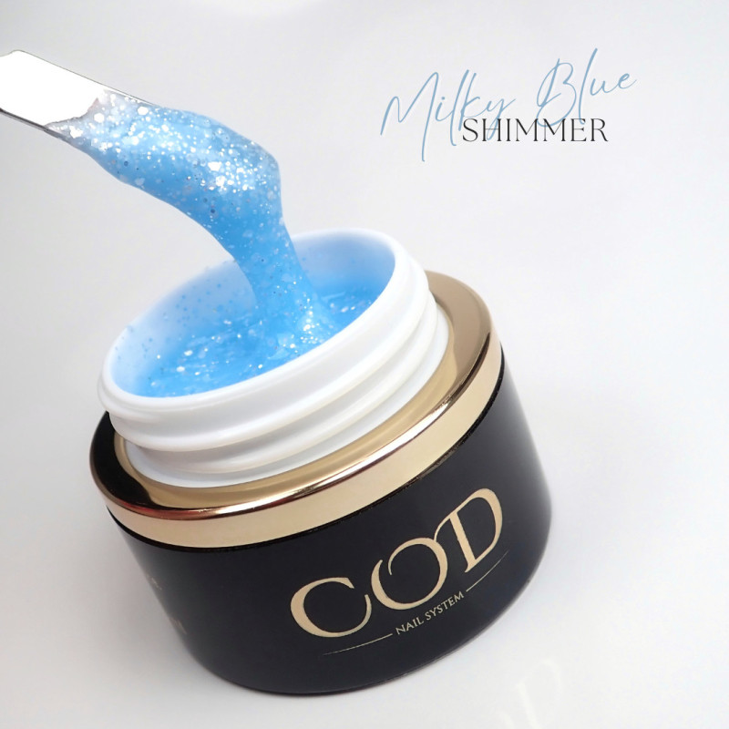 Pot ouvert et test du Shimmer Milky Blue