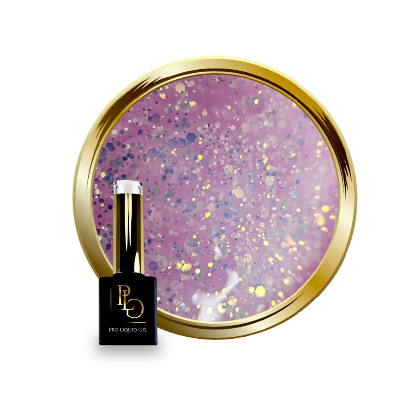 Flacon et pastille du Pro Liquid Gel Shimmer Pastel Rose