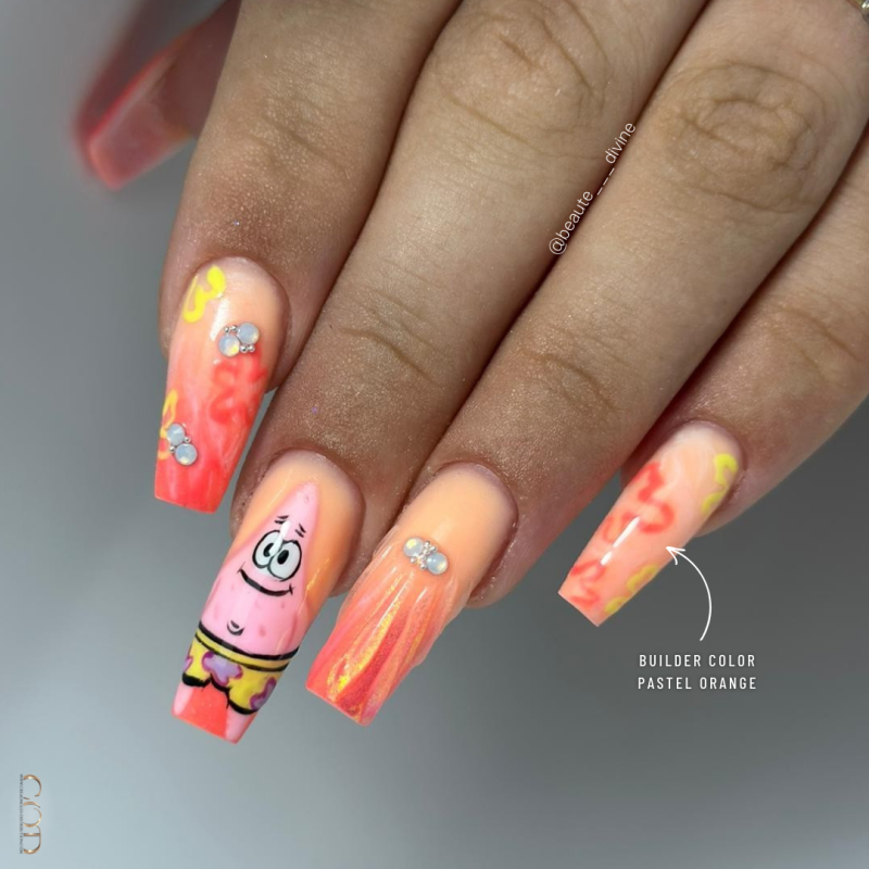 Pose ongle coffin long avec Builder Color Pastel Orange