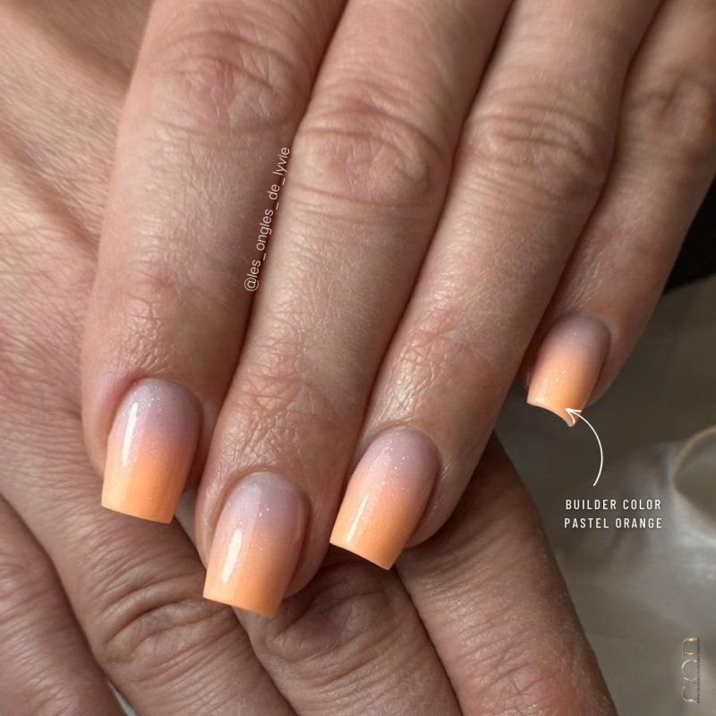 Pose ongles carrés avec babycolor au Builder Color Pastel Orange