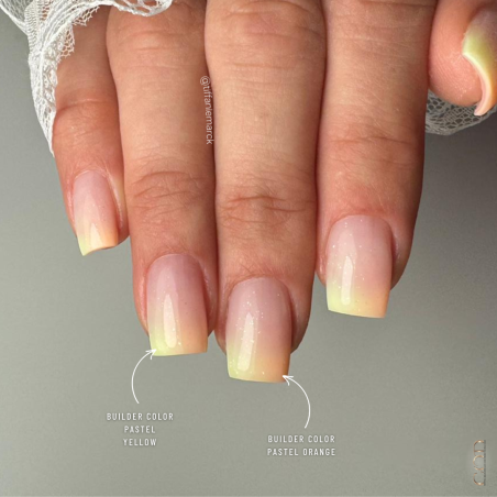 Pose ongles carrés avec babycolor au Builder Color Pastel Orange et Pastel Yellow Pose ongles carrés avec babycolor au Builder Color Pastel Orange et Pastel Yellow
