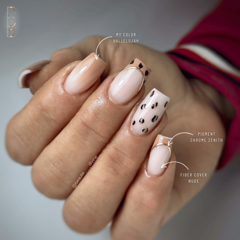 Pose carrée avec le Fiber Cover Nude, le My Color Hallelujah et le Pigment Chrome Zenith