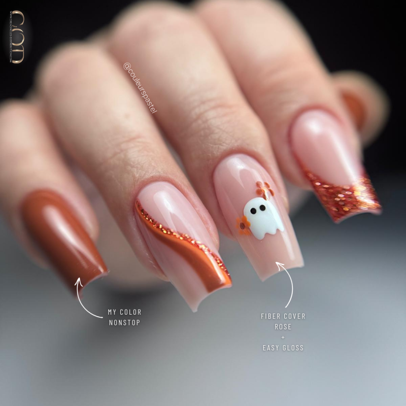 Pose ongles avec le Fiber Cover Rose, le My Color Nonstop et la finition Easy Gloss