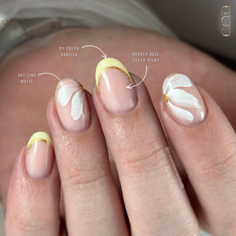 Pose d'ongles avec le Vanilla, jaune pastel de la collection Sweet Macaron