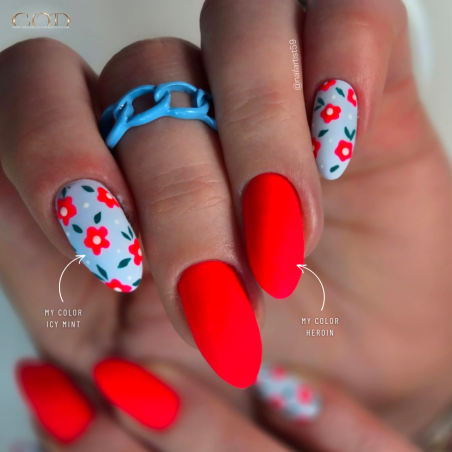 Pose ongles en amande avec le My Color Heroin et le Icy Mint en matt