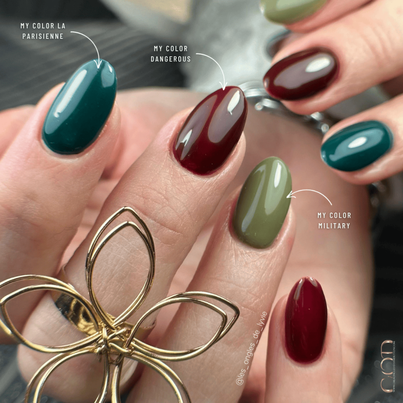 Pose en amandes avec le My Color Military, Dangerous et La Parisienne