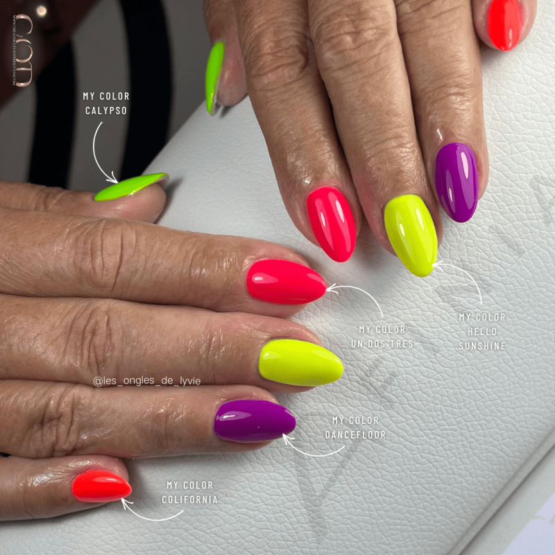 Pose amandes avec le My Color Colifornia, Calypso, Hello Sunshine, Un Dos Tres, Dancefloor