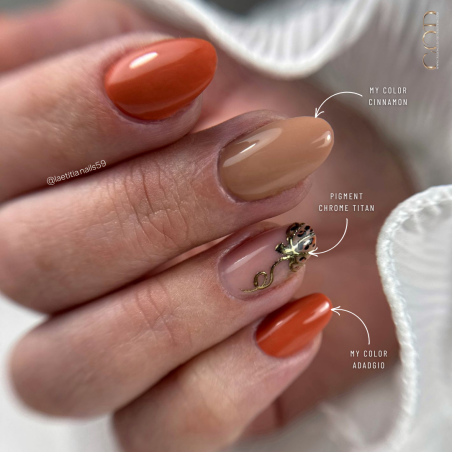 Pose en amande avec le My Color Cinnamon, Adadgio et le Pigment Chrome Titan