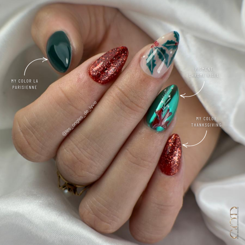 Pose amandes avec le My Color Thanksgiving, le Pigment Chrome Rigel et le My Color La Parisienne
