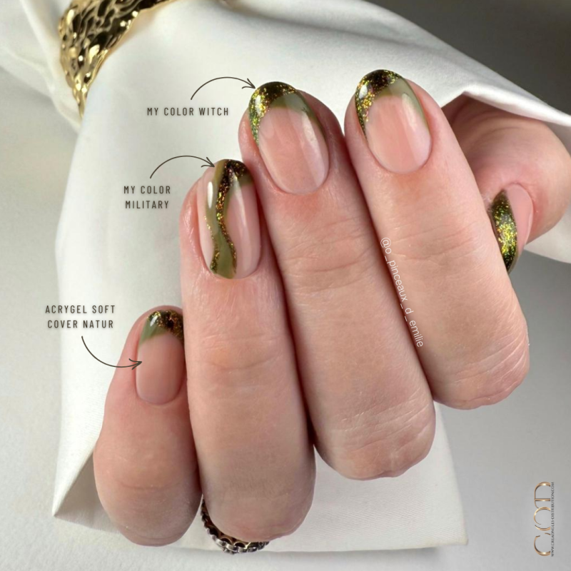 Pose ovale avec les My Color Witch et Military sur l'Acrygel Soft Cover Natur