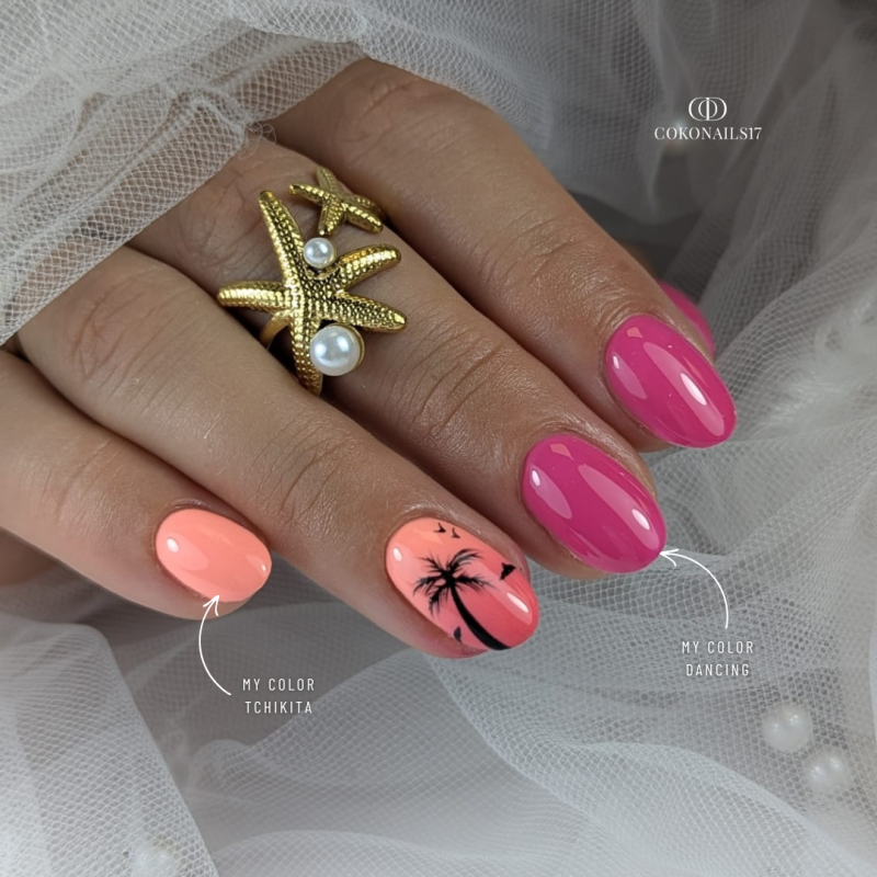 Pose d'ongle en amandes avec le My Color Dancing, rose fuchsia néon