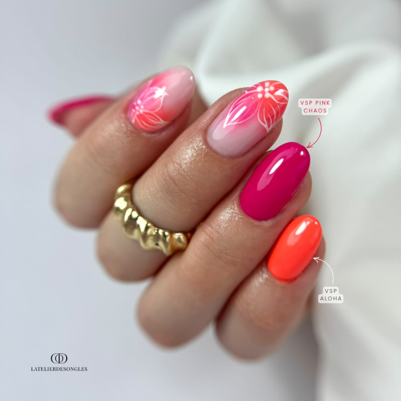 Pose en amandes avec le VSP Pink Chaos, magenta néon