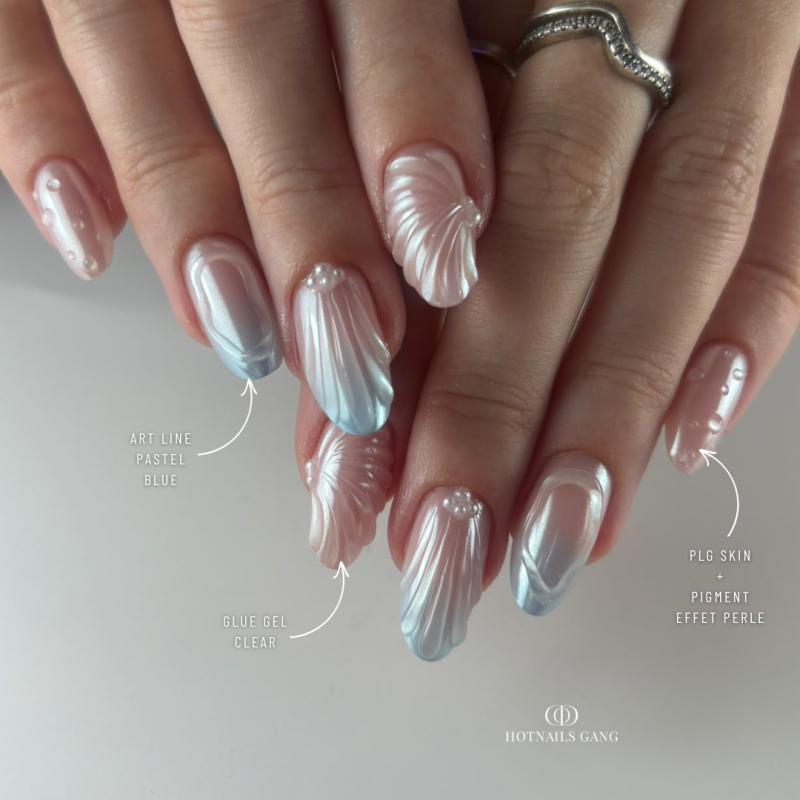 Pose d'ongles en amandes avec le Pigment Effet Perle