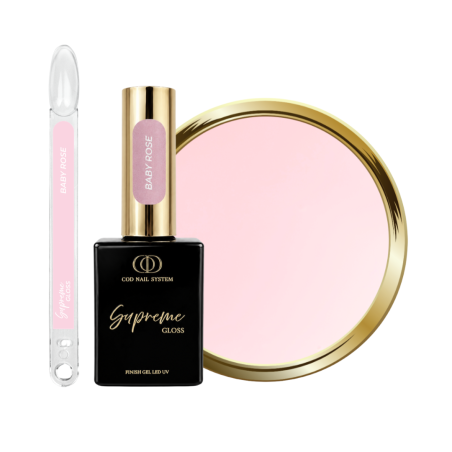 Supreme Gloss Baby Rose avec son tips, flacon et pastille