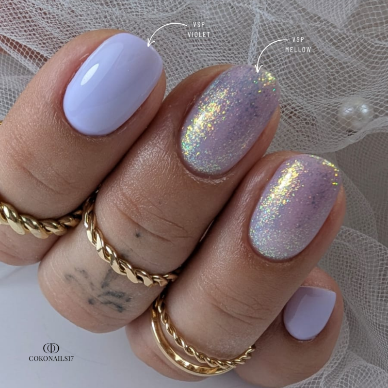 Pose d'ongles ovale avec le vernis semi permanent Mellow