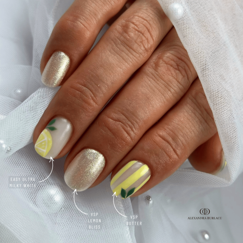 Pose d'ongles avec le vernis semi permanent Lemon Bliss