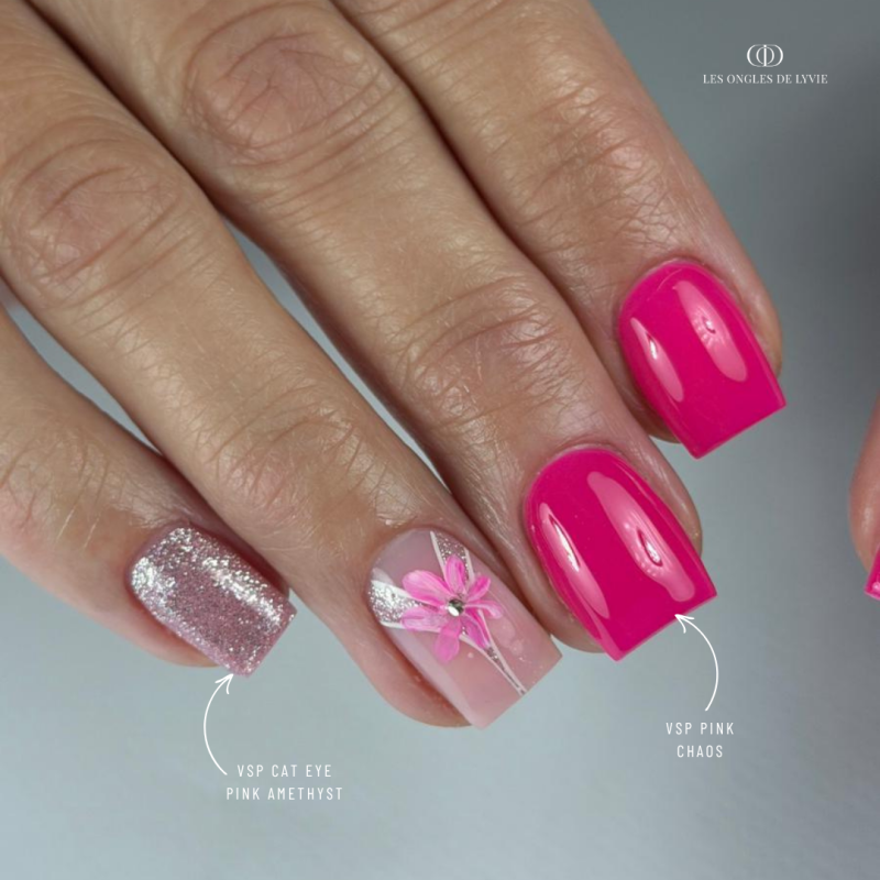 Pose carrée avec le VSP Cat  Eye Pink Amethyst rose réflective