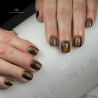 Pose d'ongles carrée avec le vernis semi permanent Cat  Eye Forest Mist, marron noir aux reflets dorés