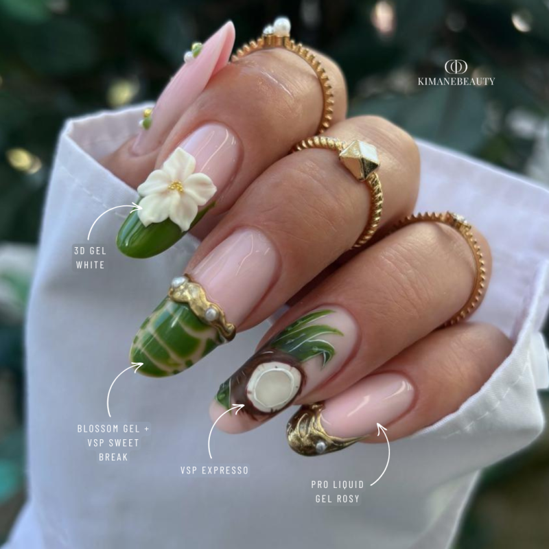 Pose en amandes avec le vernis semi permanent Sweet Break, vert forêt kaki