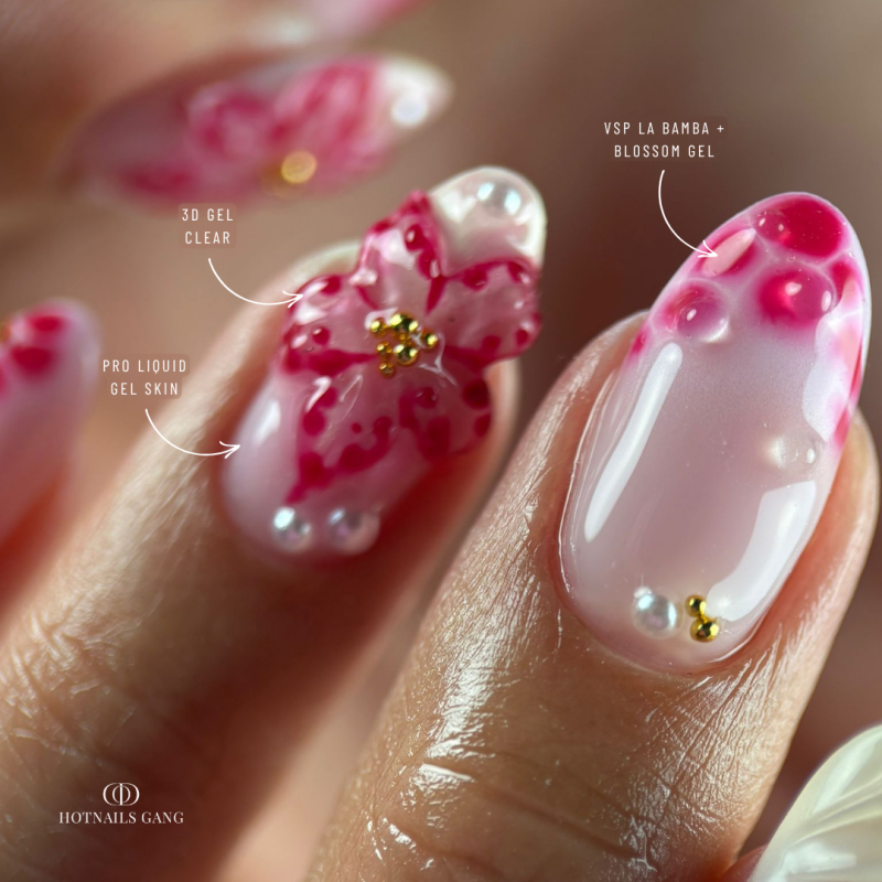 Pose d'ongles avec le vernis semi permanent La Bamba, rose fuchsia