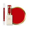 Flacon, tips et pastille du vernis semi permanent Ti Amo, rouge intense
