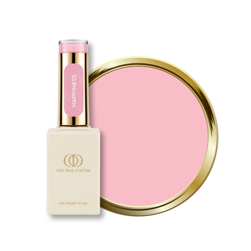 Flacon et pastille du vernis semi permanent Happiness, rose pastel