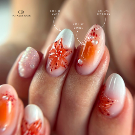 Pose d'ongles en amandes avec le gel paint Art Line Red Brown, brun rouge profond