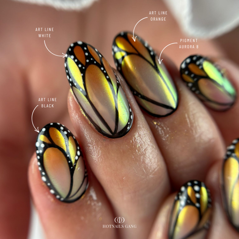 Pose d'ongles en amandes avec le gel paint Art Line Black, noir