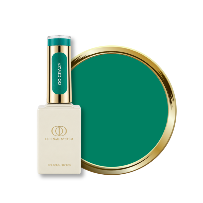 Flacon et pastille du vernis semi permanent Go Crazy, vert menthe
