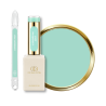Flacon, tips et pastille du vernis semi permanent Caribbean Mist, vert turquoise