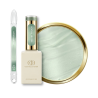 Flacon, tips et pastille du vernis semi permanent Cat Eye Velvet Touch, vert pastel soie
