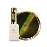 Flacon et pastille du vernis semi permanent Cat Eye Mira, 9D caméléon vert orangé doré