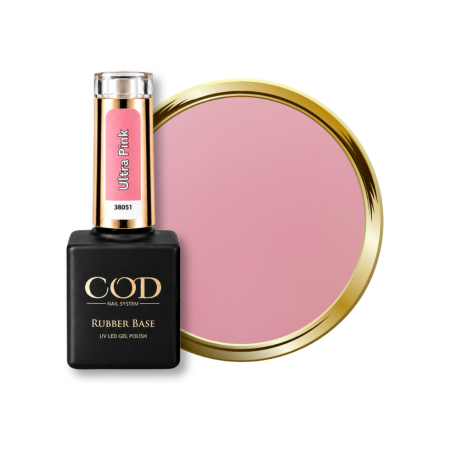 Flacon et pastille de la Rubber Base Ultra Pink, rose intense